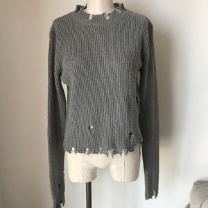 [LF] Distress Grey Knit Sweater Top